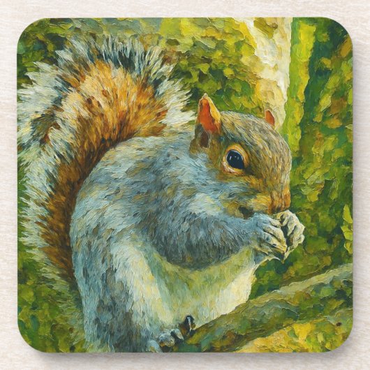 Impressionistic Squirrel in Forest Foliage コースター (正面)