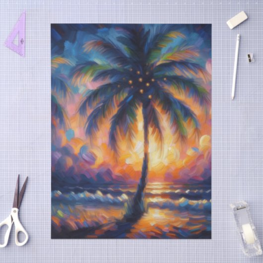 Impressionistic Tropical Palm Tree Decoupage  薄葉紙 (クラフト)