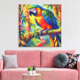 Impressionistic Tropical Parrot Bird Blue Green キャンバスプリント