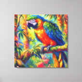 Impressionistic Tropical Parrot Bird Blue Green キャンバスプリント (正面)