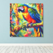 Impressionistic Tropical Parrot Bird Blue Green キャンバスプリント (インサイチュ (ウッドフロア))