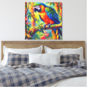 Impressionistic Tropical Parrot Bird Blue Green キャンバスプリント (インサイチュ (寝室))