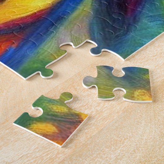 Impressionistic Tropical Parrot Bird Blue Green ジグソーパズル (側面)