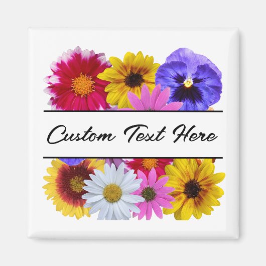 in開花 – 正方形の分割フローラボタン マグネット (正面)