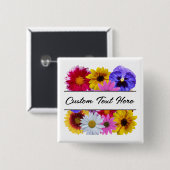 in開花 – 正方形の分割フローラボタン 缶バッジ (正面&裏面)