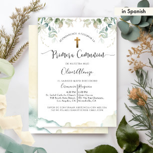 In,スペインの Greeneryエレガント First Communion 招待状