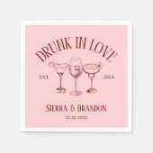 In 飲 Love Red&Pink Monogram's 結婚 Napkins スタンダードカクテルナプキン (正面)