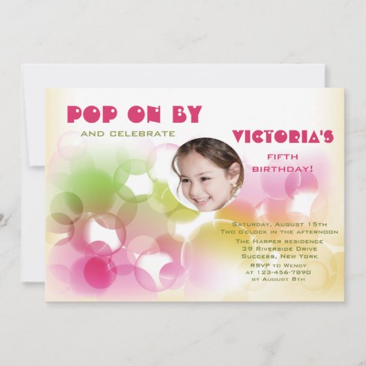 In a Bubbleフォト誕生日招待状 招待状 (正面)