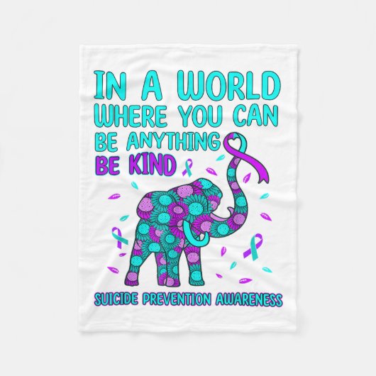 In A World Be Kind Elephant Suicide Prevention Awa フリースブランケット (正面)