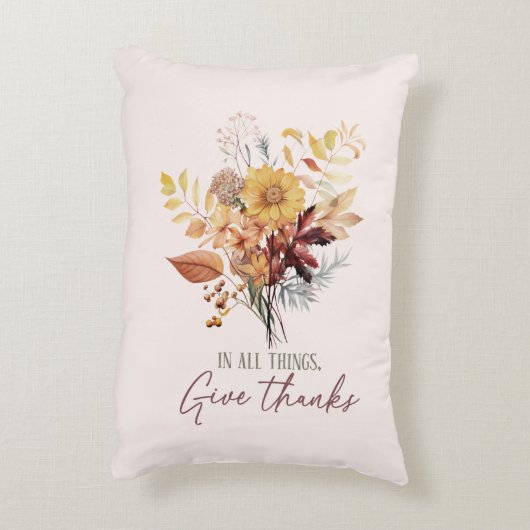 In All Things,  与え感謝してい – 秋のフローラ花束 アクセントクッション (裏面(縦))