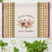In All Things Give Thanks Autumn Floral キッチンタオル (折り畳み)