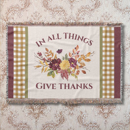 In All Things Give Thanks Autumn Floral スローブランケット