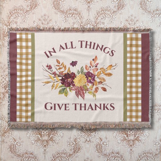 In All Things Give Thanks Autumn Floral スローブランケット