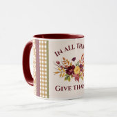 In All Things Give Thanks Burgundy Gold Damask マグカップ (正面左)
