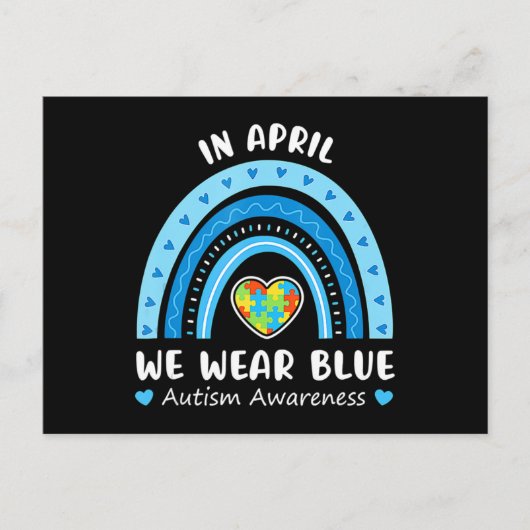 In April We Wear Blue Rainbow Autism Awareness Puz ポストカード (正面)