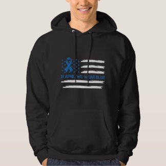 In April We Wear Blue Vintage American Flag Ribbon パーカ