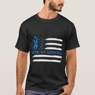 In April We Wear Blue Vintage American Flag Ribbon Tシャツ