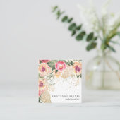 In Bloom | エレガントな水彩画のピンクの芍薬の花 スクエア名刺 (スタンド正面)