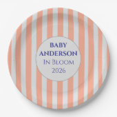 In Bloom Coral Stripe Baby Shower Personalized ペーパープレート (正面)
