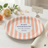 In Bloom Coral Stripe Baby Shower Personalized ペーパープレート