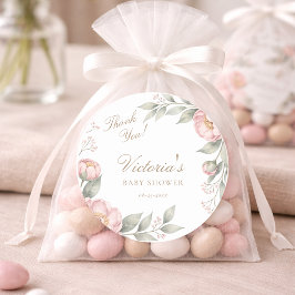 In Bloom Pink Girl Baby Shower Party Thank You ラウンドシール