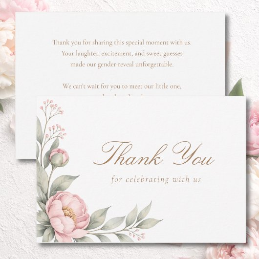 In Bloom Pink Peony Roses Girl Baby Shower サンキューカード