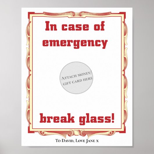 In Case Of Emergency Funny Money Gift Card Holder ポスター (正面)