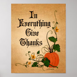 "In Everything Give Thanks"  Thanksgiving Pumpkin ポスター