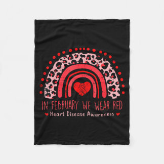 In February We Wear Red Rainbow Heart Disease Awar フリースブランケット