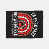 In February We Wear Red Rainbow Heart Disease Awar フリースブランケット (正面(横))