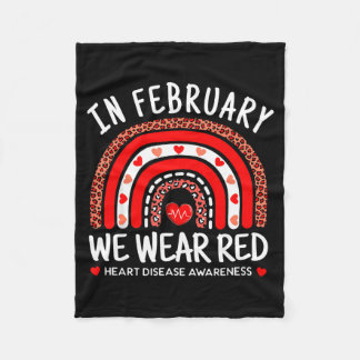In February We Wear Red Rainbow Heart Disease Awar フリースブランケット