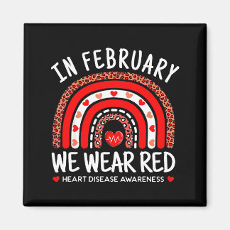 In February We Wear Red Rainbow Heart Disease Awar マグネット