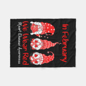 In February We Wear Red Three Gnomes Heart Disease フリースブランケット (正面(横))