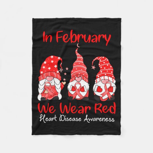 In February We Wear Red Three Gnomes Heart Disease フリースブランケット (正面)