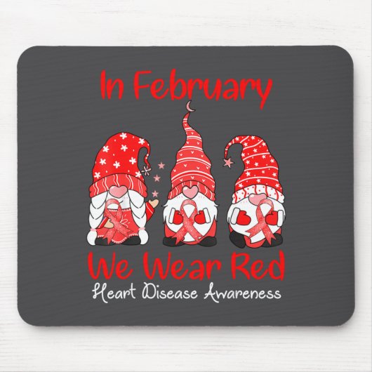 In February We Wear Red Three Gnomes Heart Disease マウスパッド (正面)