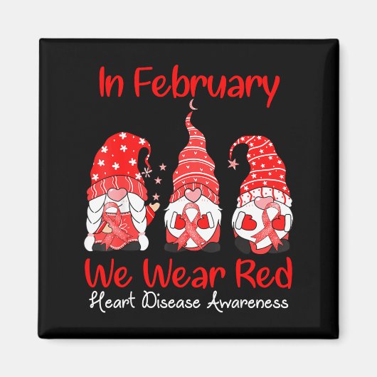 In February We Wear Red Three Gnomes Heart Disease マグネット (正面)