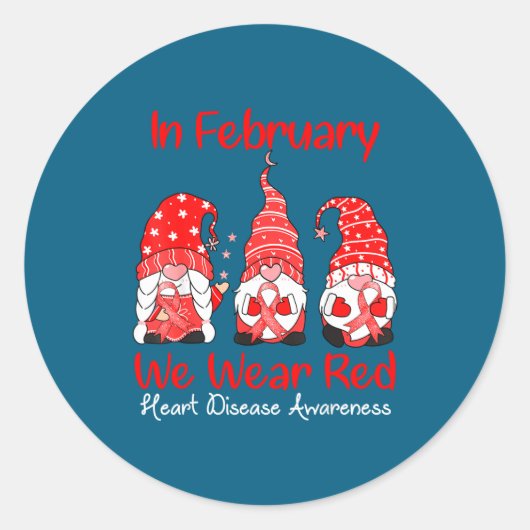 In February We Wear Red Three Gnomes Heart Disease ラウンドシール (正面)