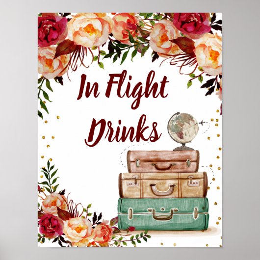In Flight Drinks Sign Travelブライダルシャワーポスター ポスター (正面)