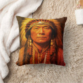 In Full Dress a Native American Indian Chief on a クッション (ブランケット)