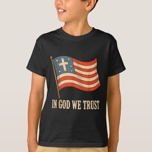 In God We Trust American Flag Cross Faith 4th Of J Tシャツ (正面)