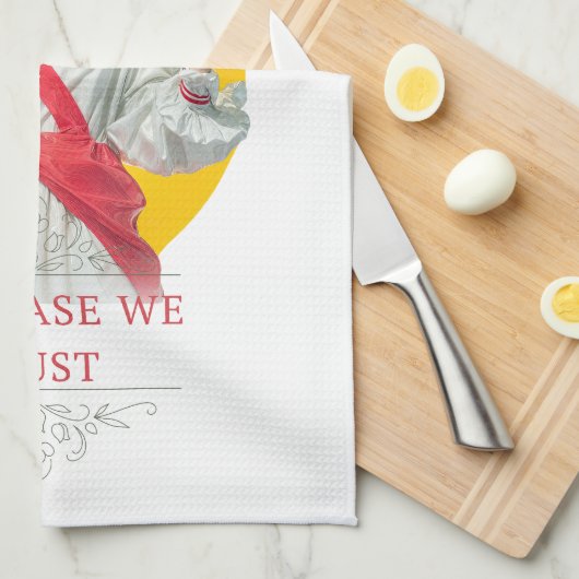 In Grease We Trust. Saint of the Kitchen キッチンタオル (四つ折り)