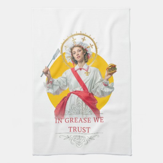 In Grease We Trust. Saint of the Kitchen  キッチンタオル (縦)