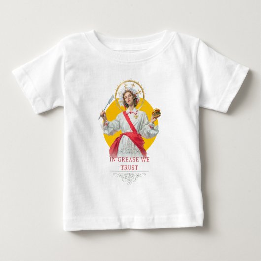 In Grease We Trust. Saint of the Kitchen ベビーTシャツ (正面)