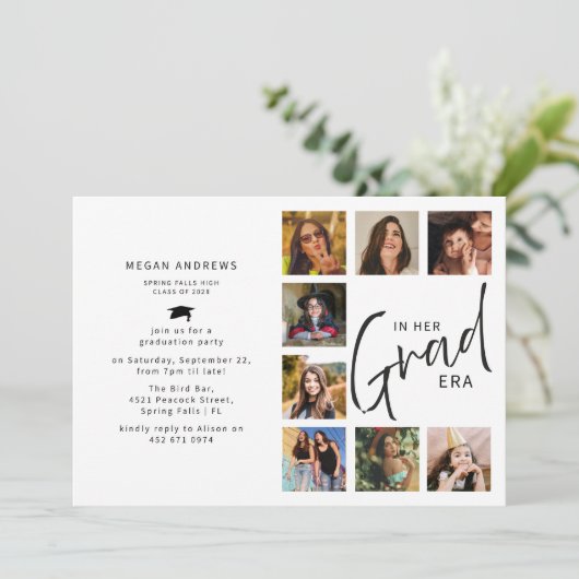 In Her Grad Era Photo Collage Graduation 招待状 (スタンド正面)