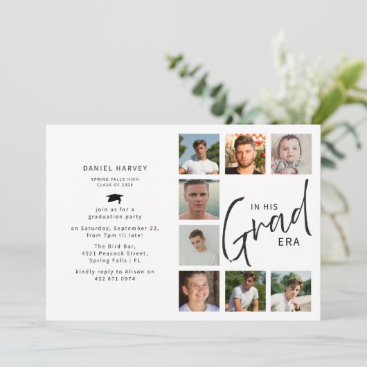 In His Grad Era Photo Collage Graduation 招待状 (スタンド正面)