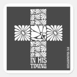 In His Timing Christian Sticker Faith Cross Floral スクエアシール