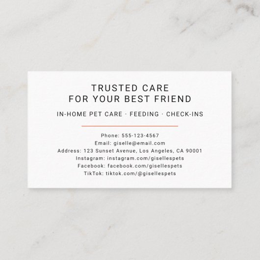 In Home Pet Care Photo Paw Print 名刺 (裏面)