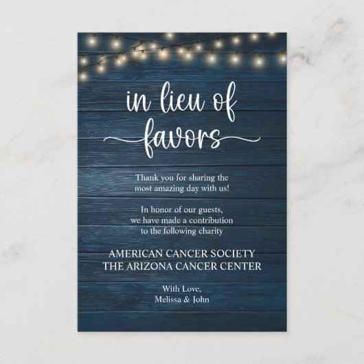 in lieu of favors Rustic String Lights Navy Blue エンクロージャーカード (正面)