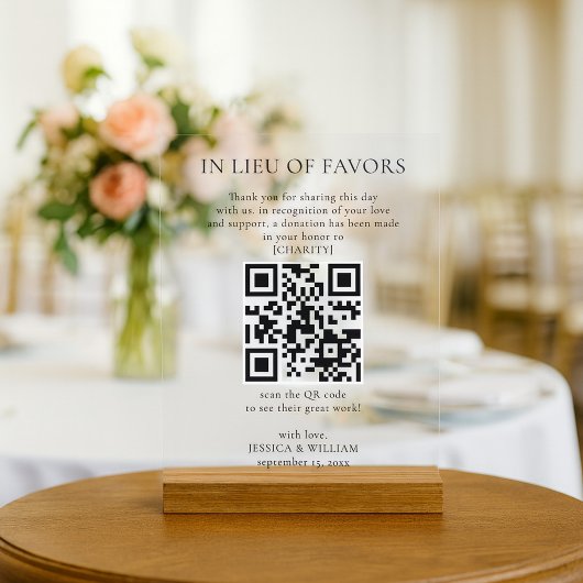 In Lieu of Favors With QR Code For Wedding Charity アクリルサイン
