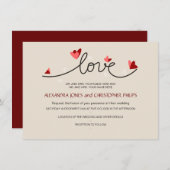 In Loveシンプルエレガント文字結婚の 招待状 (正面/裏面)
